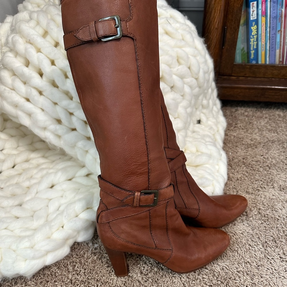 Cole Haan Nike Air High Heel Boots Leather Brown - Picture 2 of 16